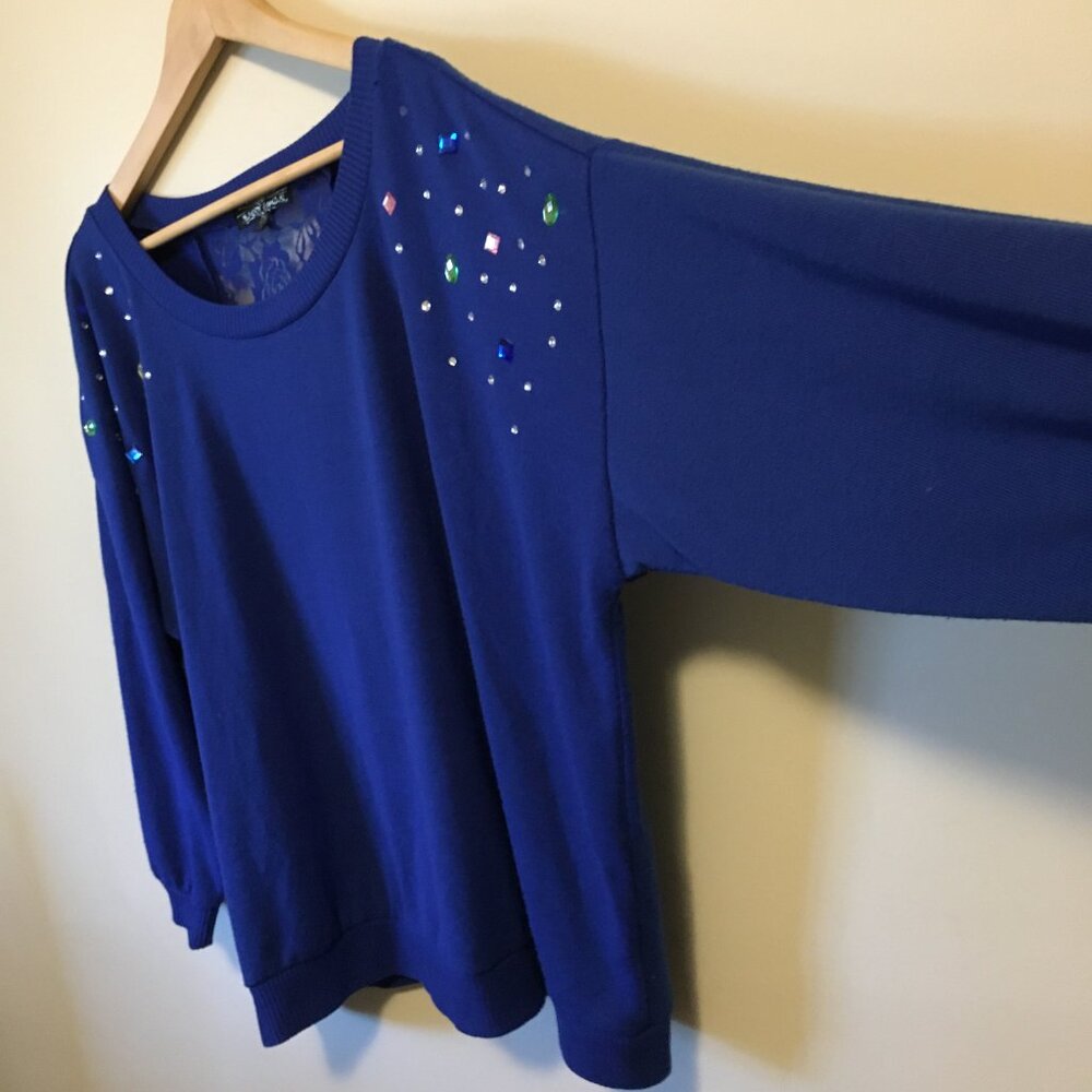Almost Famous Bejeweled Blue Angel Wing Sweater 3X Plus - Picture 4 of 16